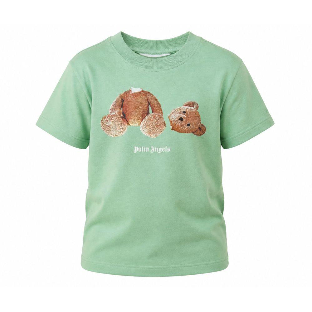 T-shirt per bambino Palm Angels Kids verde con stampa Teddy sul davanti PBAA003S26JER001 080 PALM ANGELS KIDS