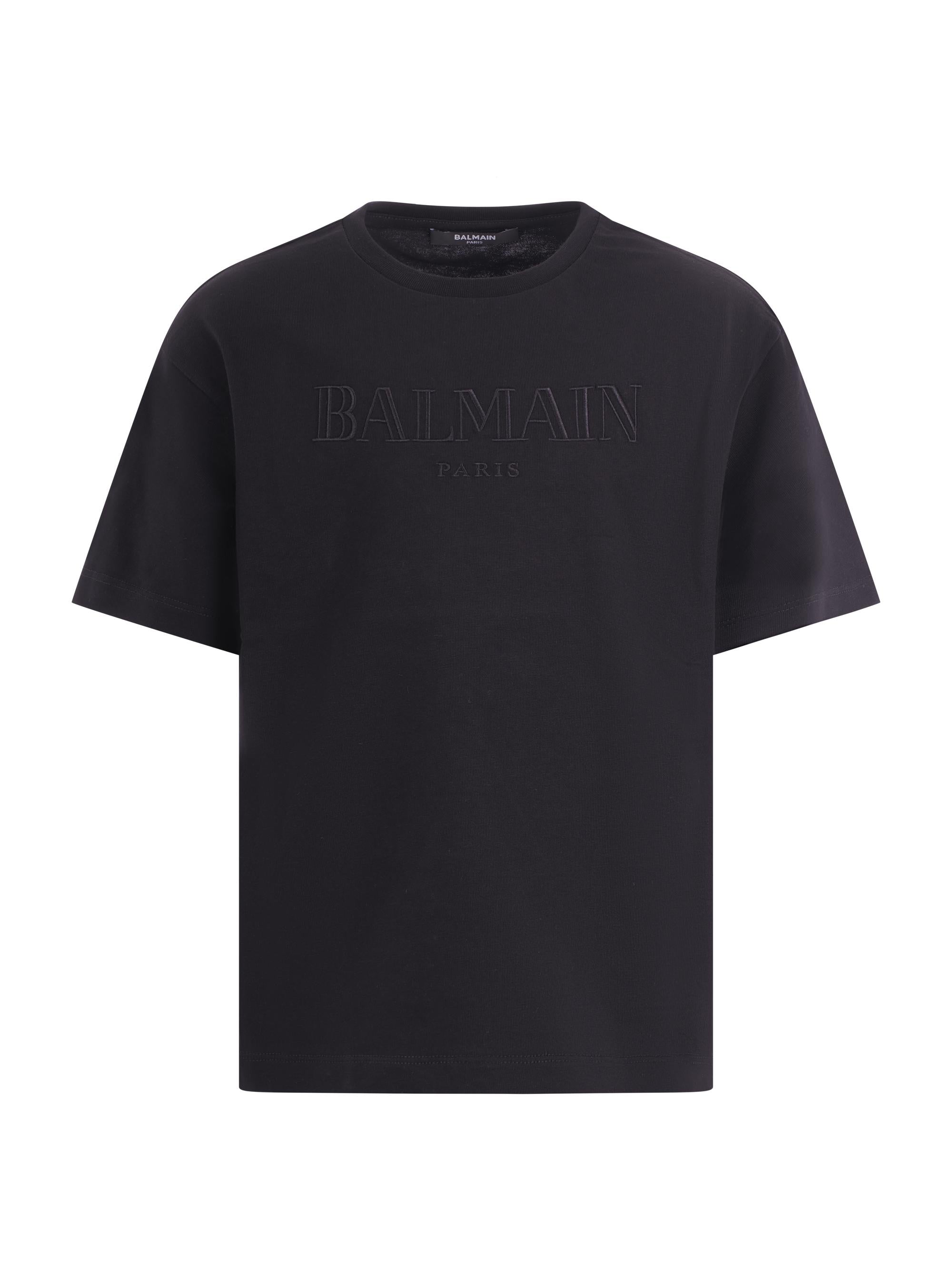 T-shirt per bambino Balmain Kids nera con logo sul davanti BY8P51 Z3672 930 BALMAIN KIDS