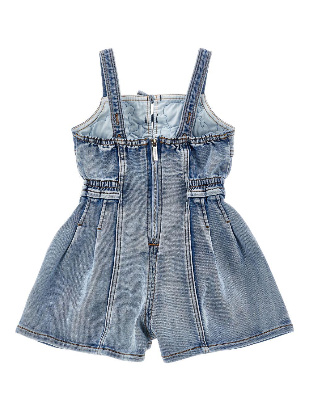 Tuta corta per bambina Monnalisa in denim con ricamo floreale 19G200 7015 055B MONNALISA