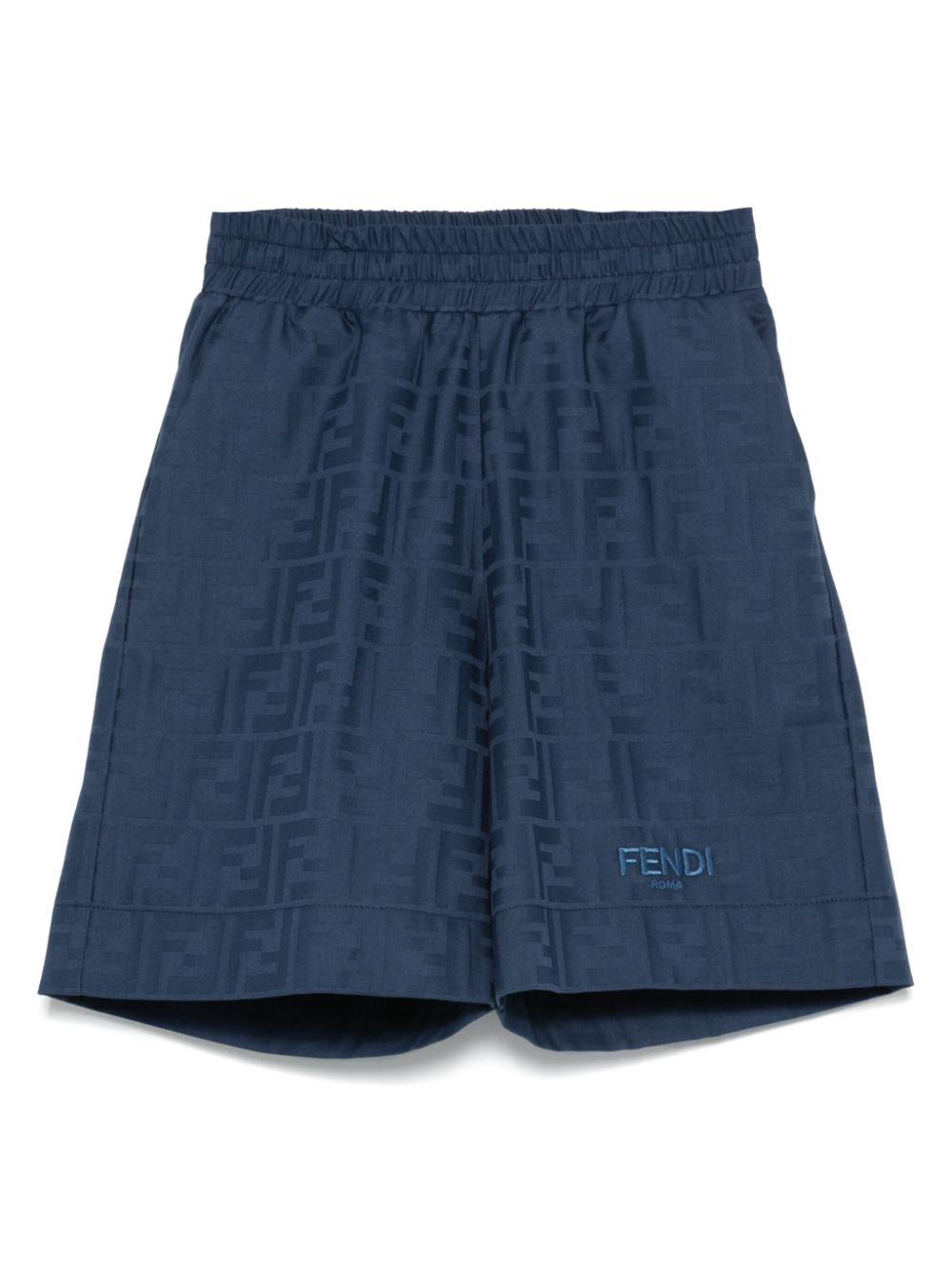 Bermuda junior in cotone per bambino Fendi Kids blu con logo allover JMF520 AS64 F1I11 FENDI KIDS