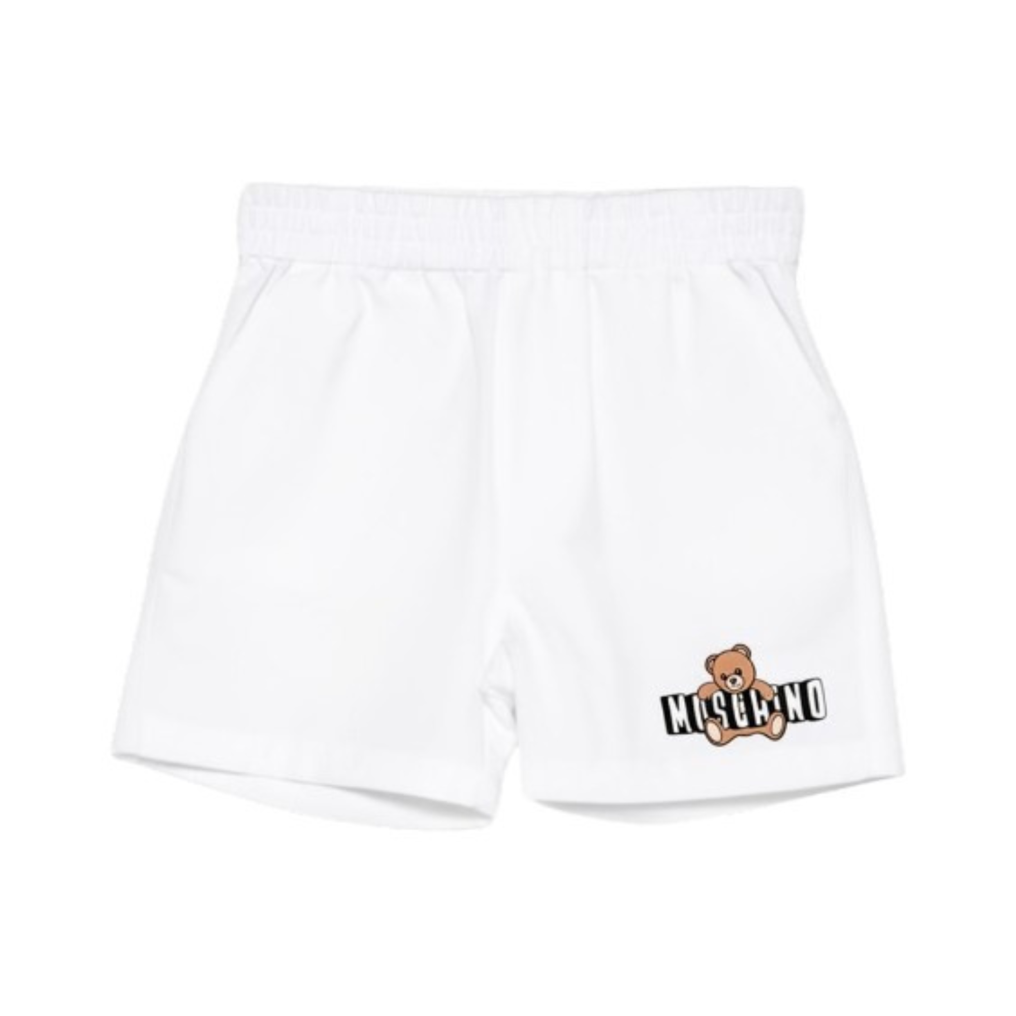 Shorts per neonati Moschino Kids bianchi con orsetto sul davanti MUQ01NLLA14 10101 MOSCHINO KIDS