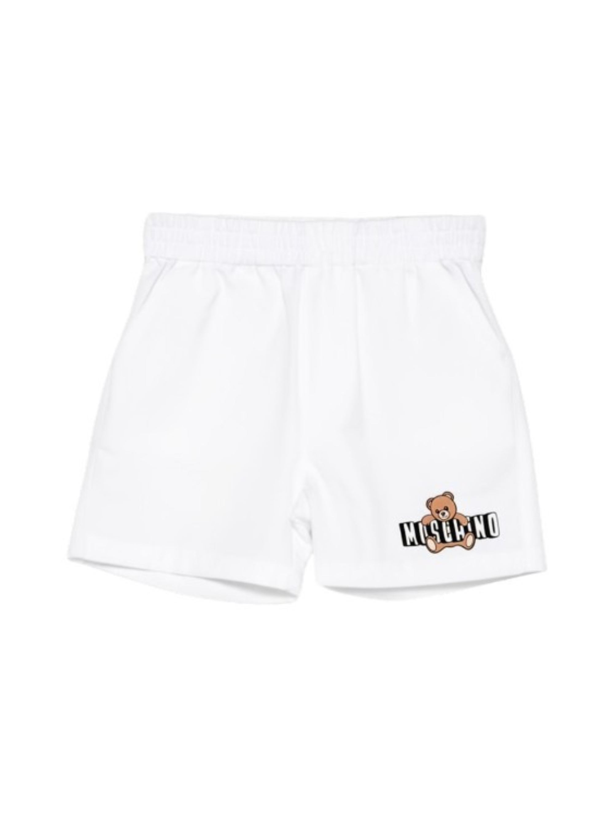 Shorts per neonati Moschino Kids bianchi con orsetto sul davanti MUQ01NLLA14 10101 MOSCHINO KIDS
