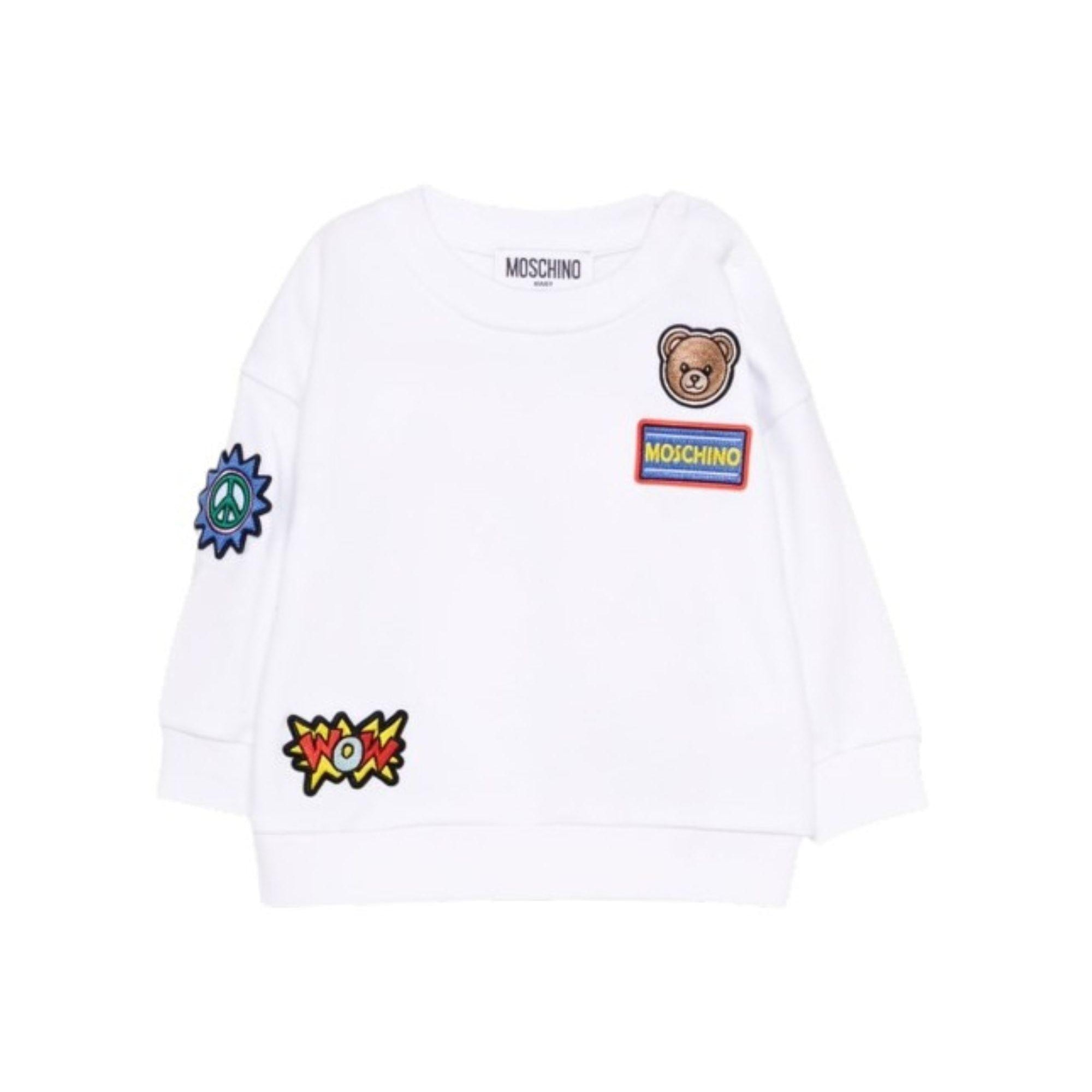 Felpa per neonati Moschino Kids bianca con dettagli in rilievo M9F03QLCA19 10101 MOSCHINO KIDS