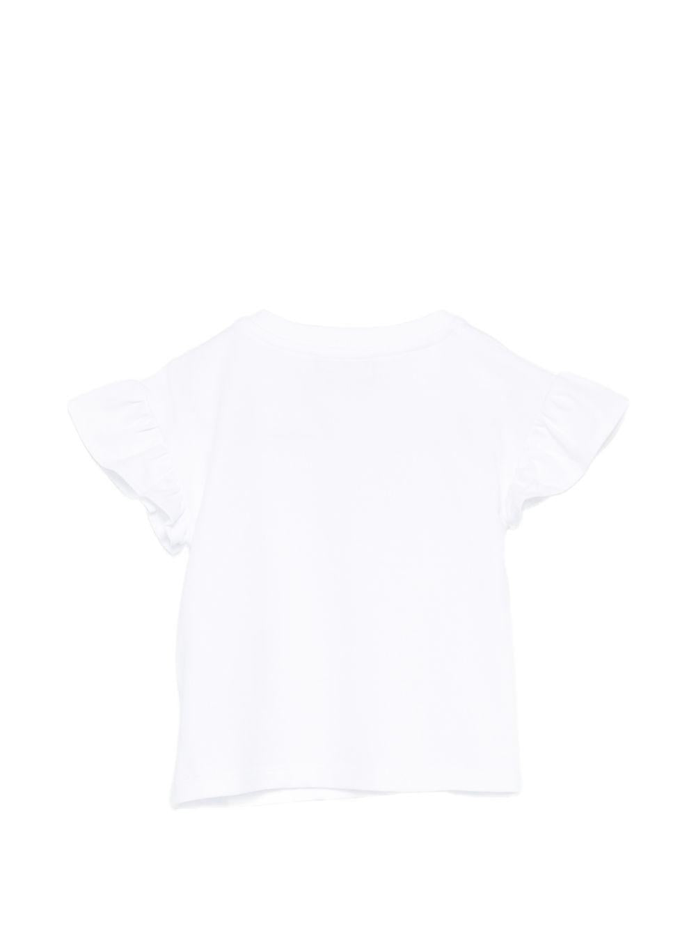 T-shirt per neonata Moschino Kids bianca con maniche a ruches MDM03RLBA00 10101 MOSCHINO KIDS