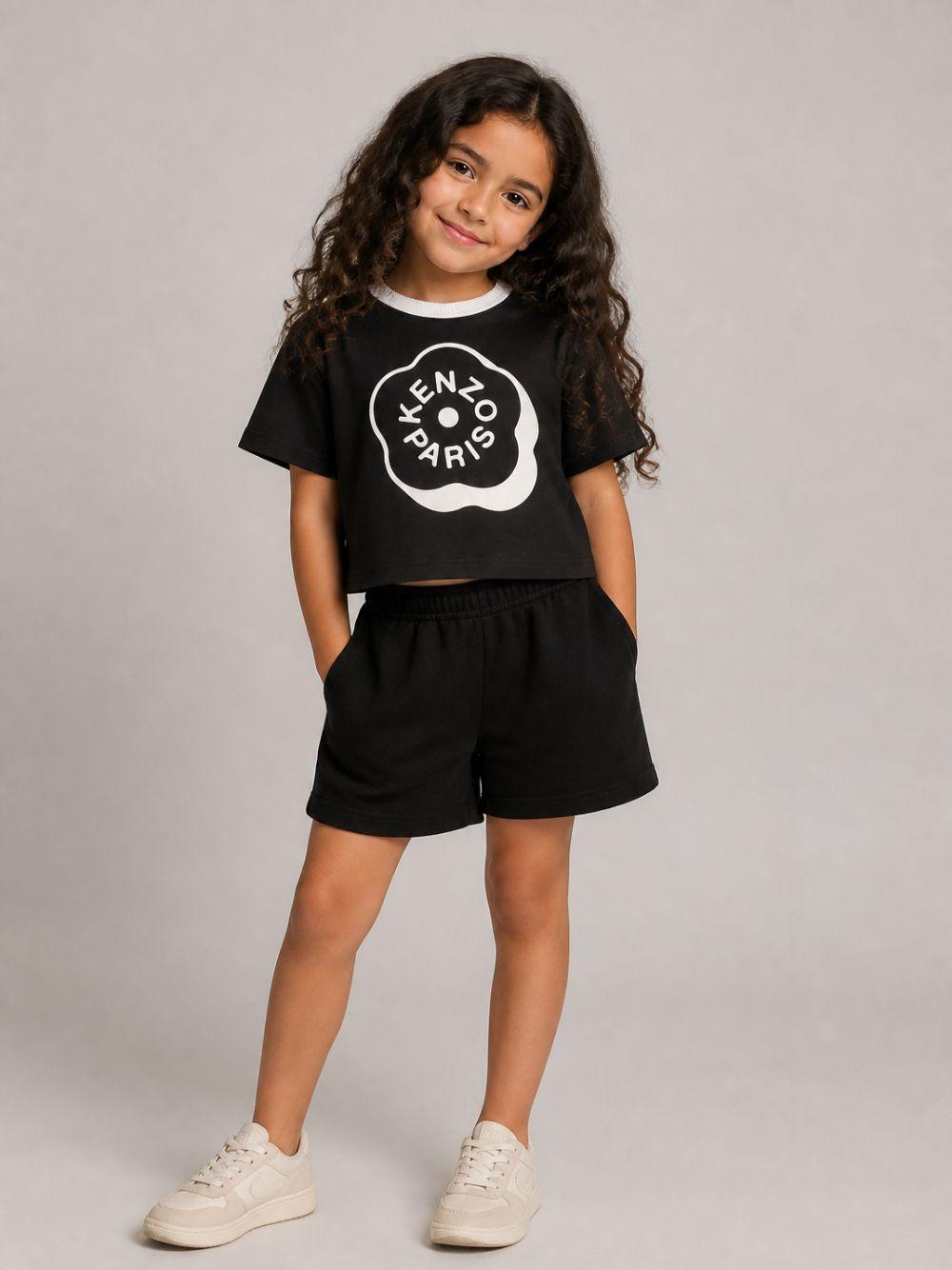 T-shirt per bambina Kenzo Kids nera con taglio crop K62004 09B KENZO KIDS