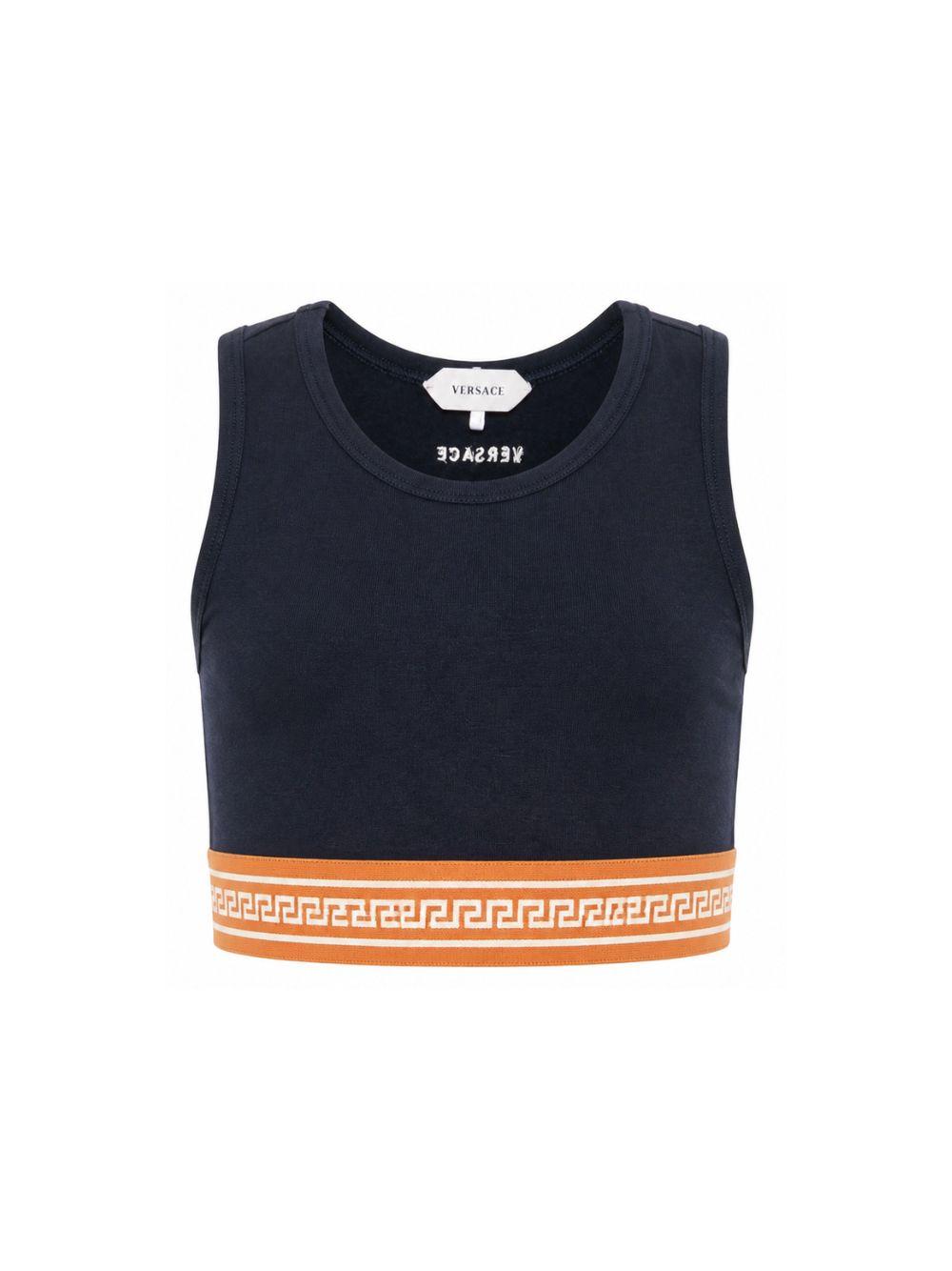 Top per bambina Versace Kids blu con fascia elasticizzata con motivo Greca 10249261A18119 2U9J0 VERSACE KIDS