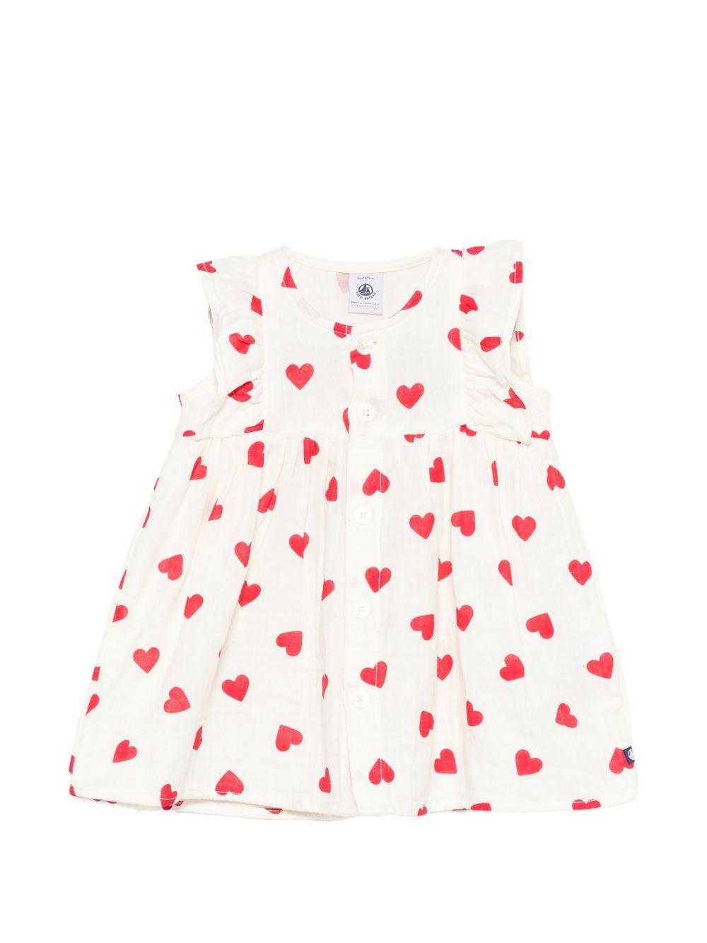 Abito per neonata Petit Bateau bianco con stampa a cuori rosso A0F18 03 PETIT BATEAU KIDS