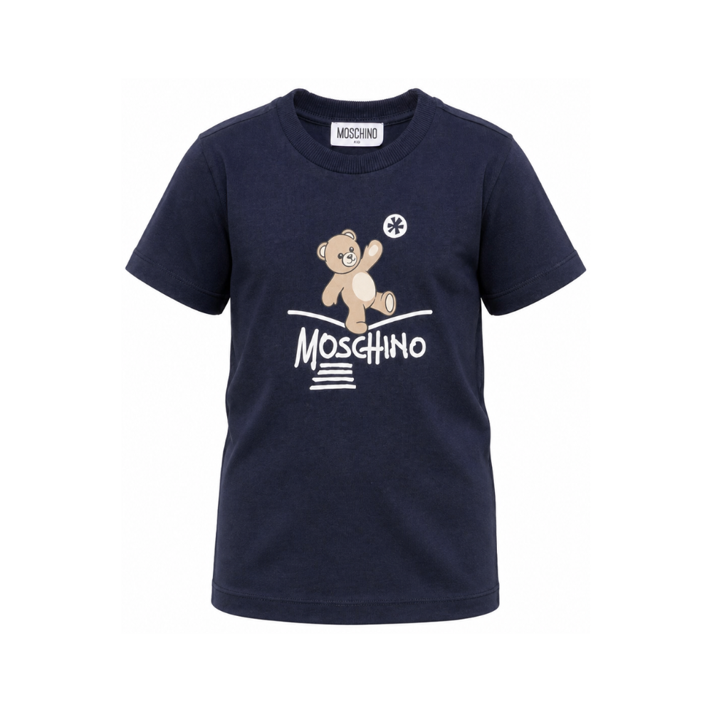 T-shirt per bambini Moschino Kids blu con motivo Teddy Bear HUM05XLAA20 40016 MOSCHINO KIDS