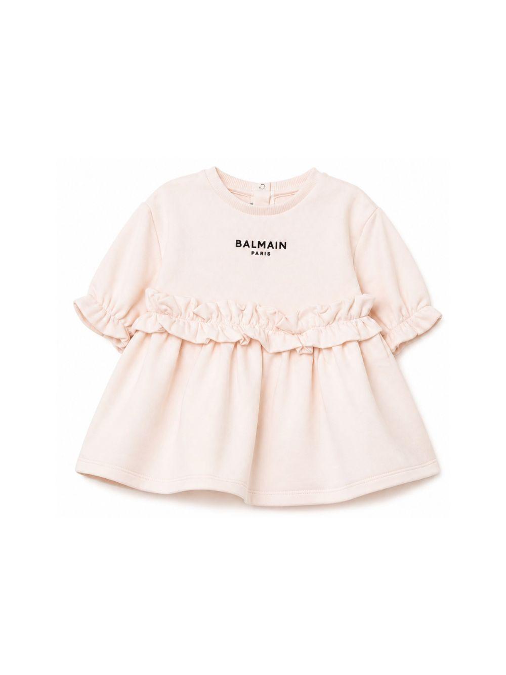 Abito per neonata Balmain Kids rosa con logo sul davanti BZ1050 Z3183 508NE BALMAIN KIDS