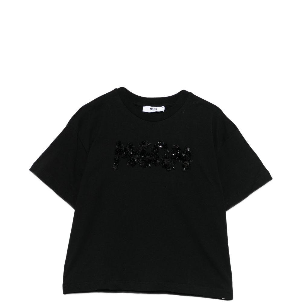 T-shirt per bambina MSGM Kids nera con applicazione logo S6MSJGTH087 110 MSGM KIDS