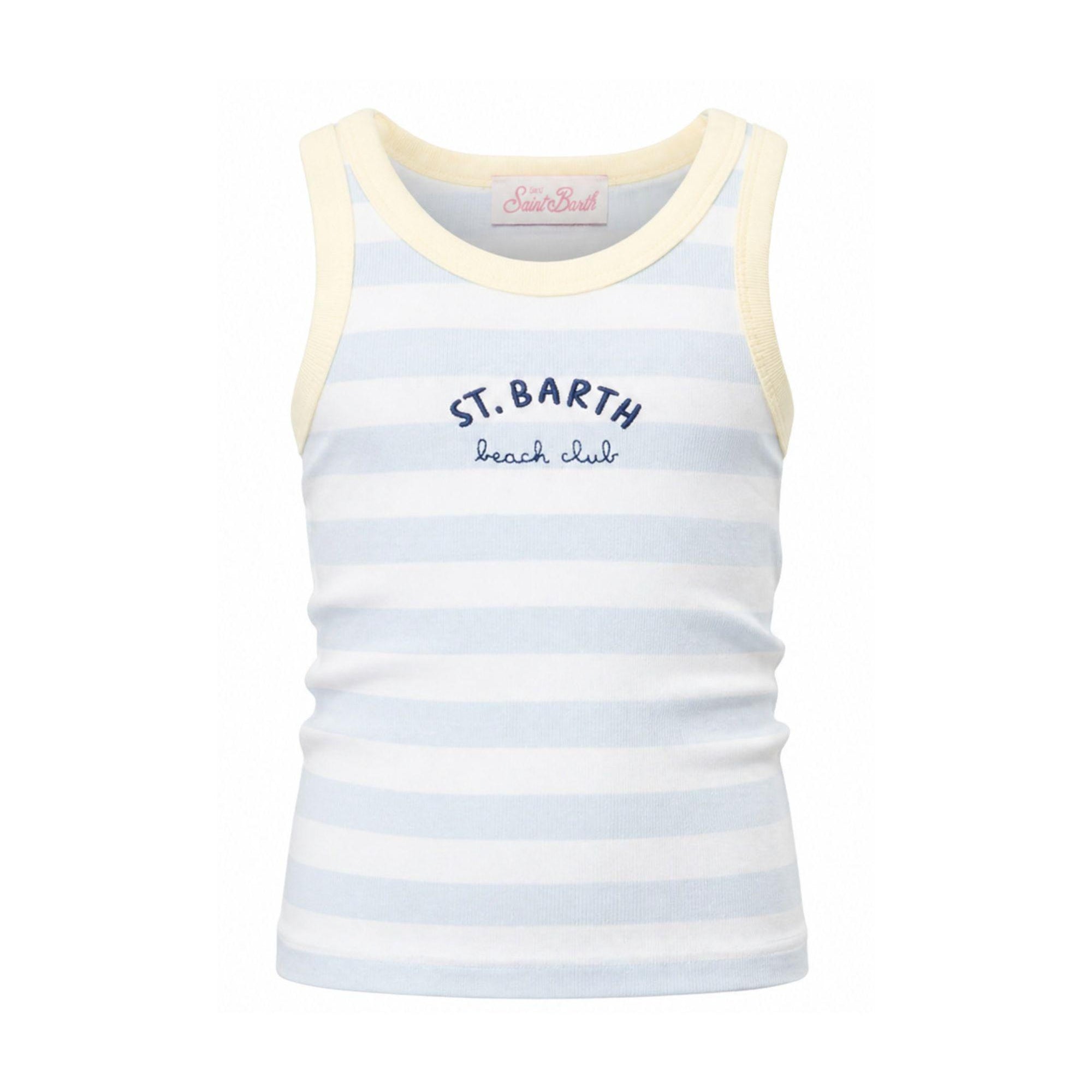 Canotta per bambina MC2 Saint Barth Kids bianca e azzurra con motivo a righe BLUE002 03775L MC2 ST. BARTH KIDS