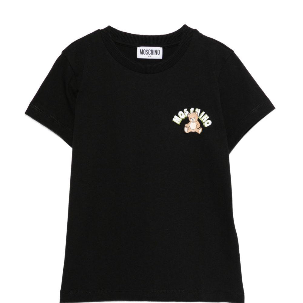 T-shirt per bambini Moschino Kids nera con stampa Teddy Bear HWM058LAA01 60100 MOSCHINO KIDS