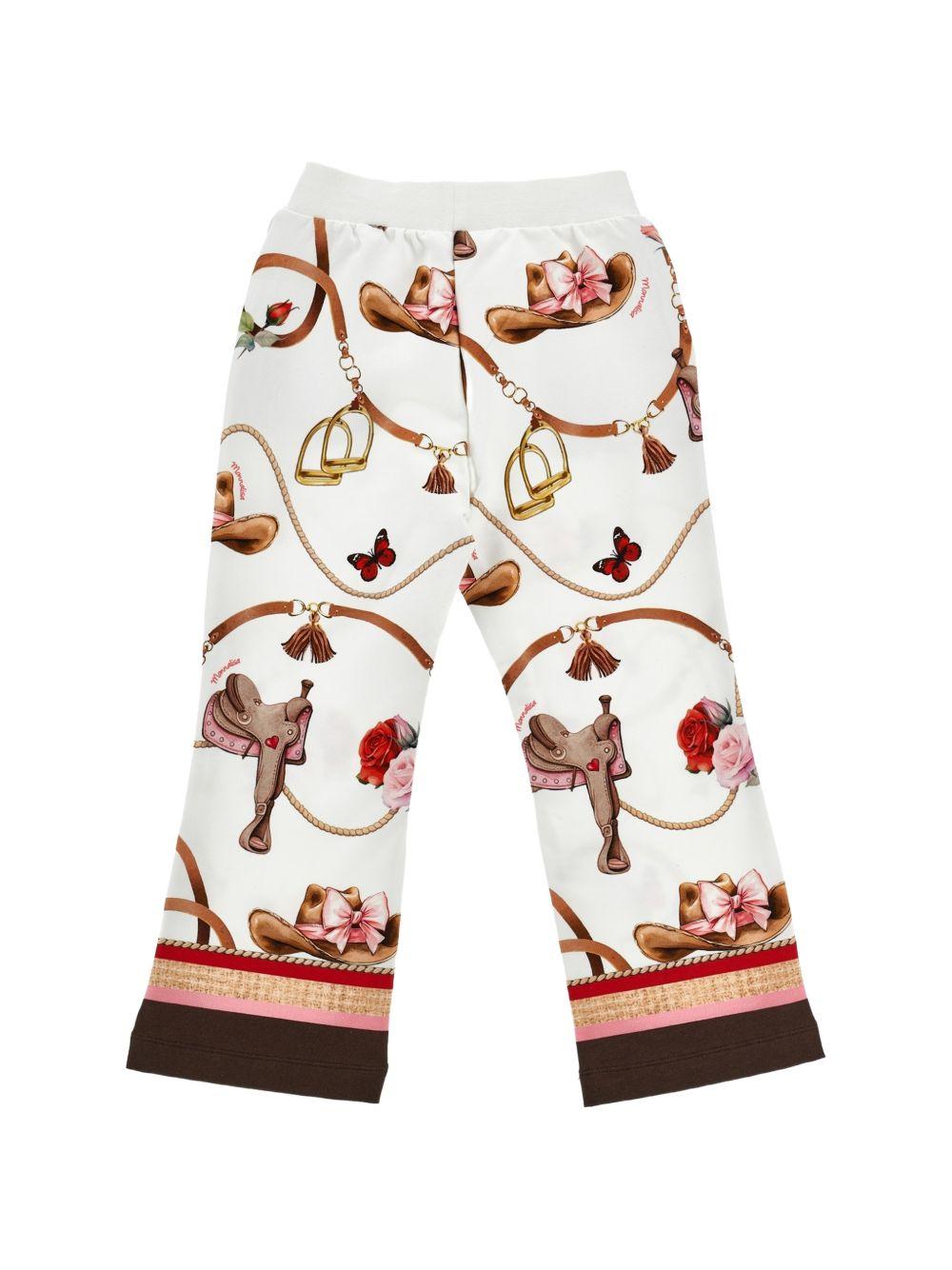 Pantaloni per bambina Monnalisa Kids bianco con stampa grafica all-over 19H401 8005 029F MONNALISA KIDS