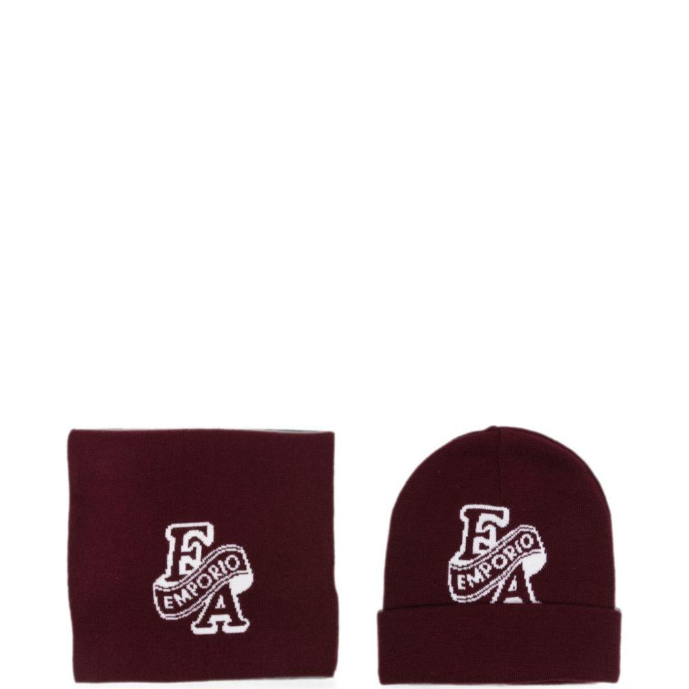 Sciarpa e berretto per bambino Emporio Armani Kids bordeaux con logo in maglia intarsiata EB001678 AF27314 UA343 EMPORIO ARMANI KIDS