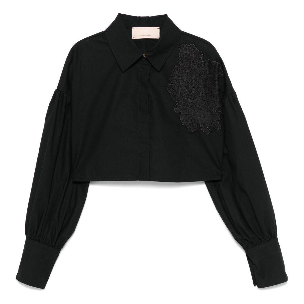 Camicia per bambina Elisabetta Franchi La Mia Bambina nero con applicazione in pizzo EFCA2630CA235 N000 ElISABETTA FRANCHI