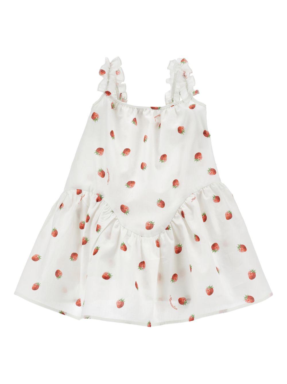 Abito per neonata Monnalisa bianco con stampa fragole all-over 39G907 7094NB 9944 MONNALISA