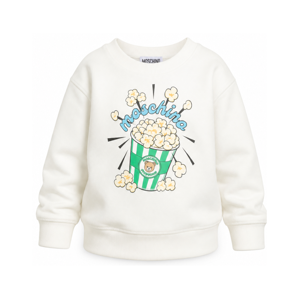 Felpa per bambini Moschino Kids bianca con stampa grafica HNF099LCA94 10063 MOSCHINO KIDS