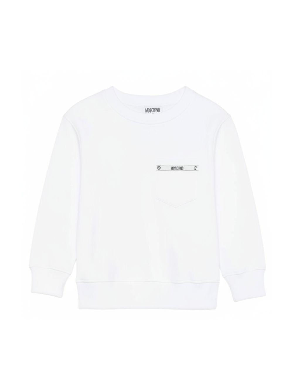 Felpa per bambino Moschino Kids bianca con taschino sul petto HUF09PLCA86 10101 MOSCHINO KIDS