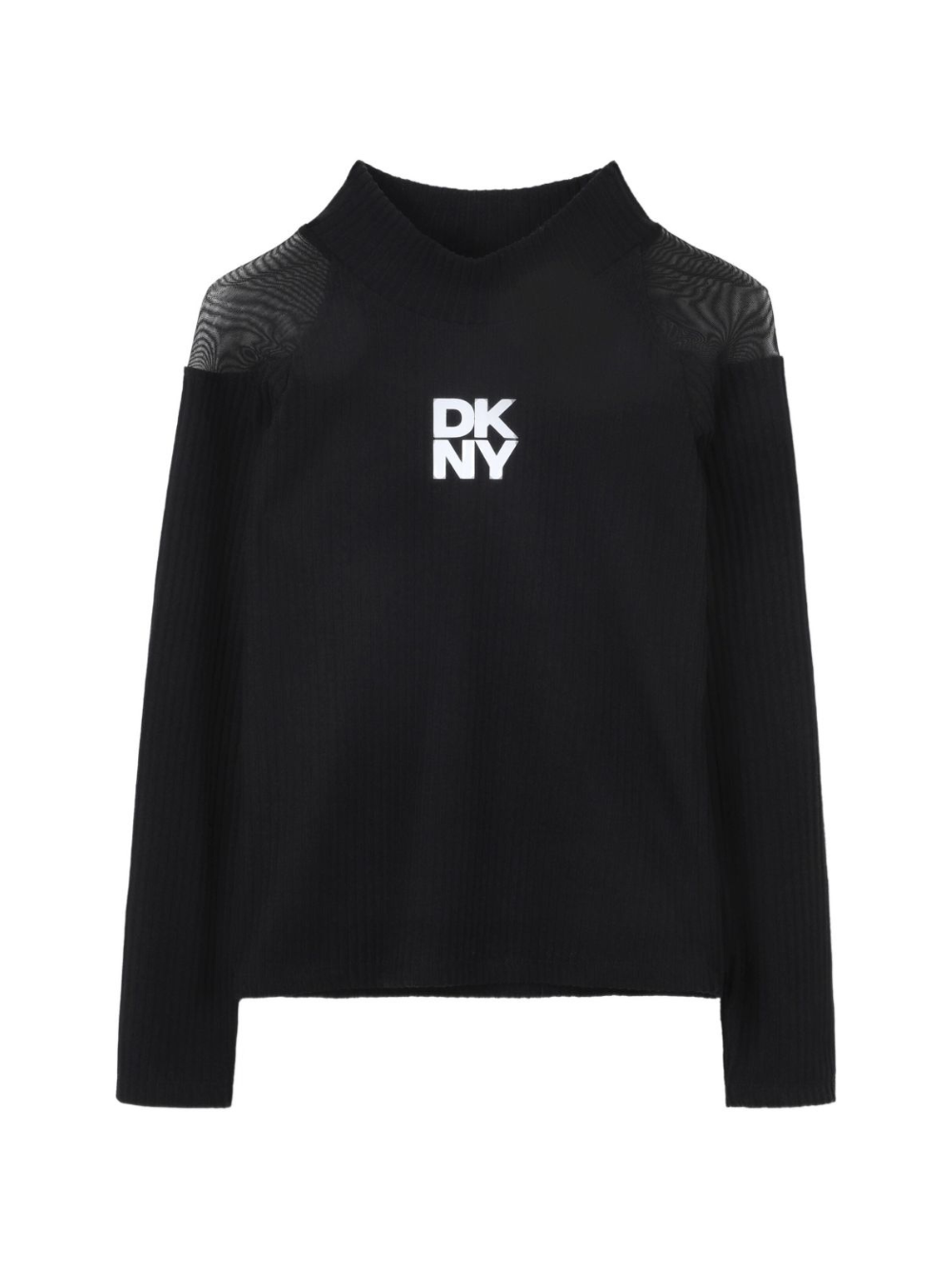 T-shirt per bambina DKNY Kids nera con dettaglio con inserti semitrasparenti D62410 09B DKNY