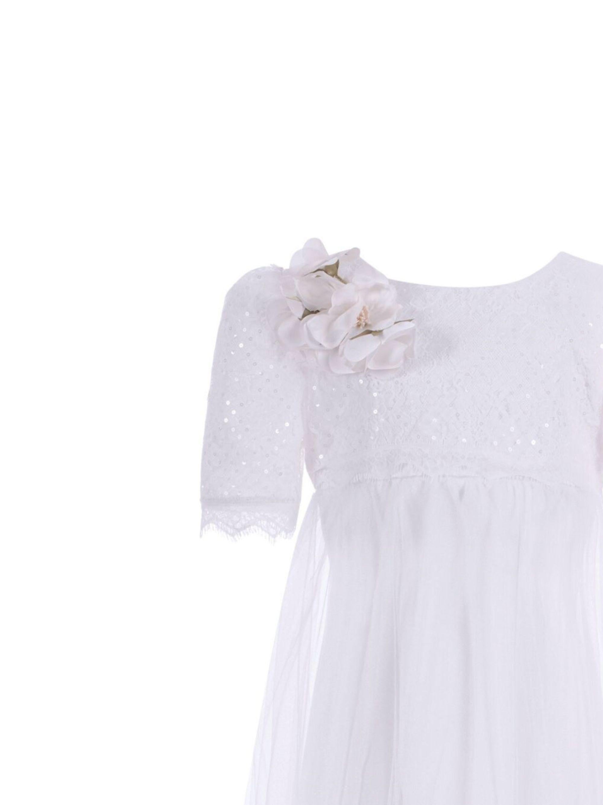 Abito per bambina Monnalisa bianco con applicazione fiori e paillettes 71G906 7910 0001 MONNALISA KIDS