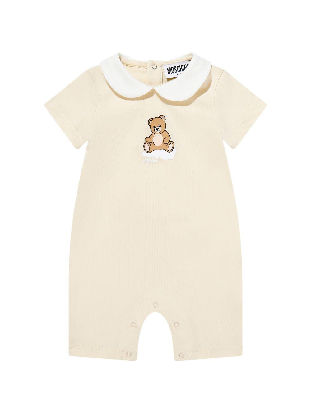 Tutina per neonati Moschino Kids beige con stampa Teddy Bear su nuvola MUT04NLAA03 20404 MOSCHINO KIDS