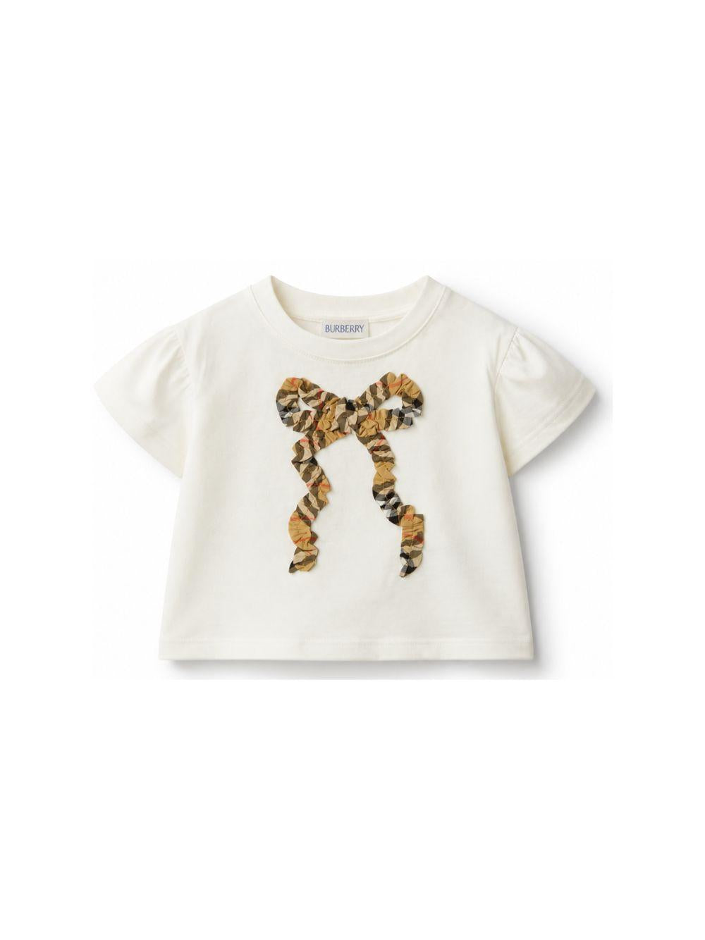 T-shirt per neonata Burberry Kids bianca con motivo fiocco Check 8129936 A2014 BURBERRY KIDS