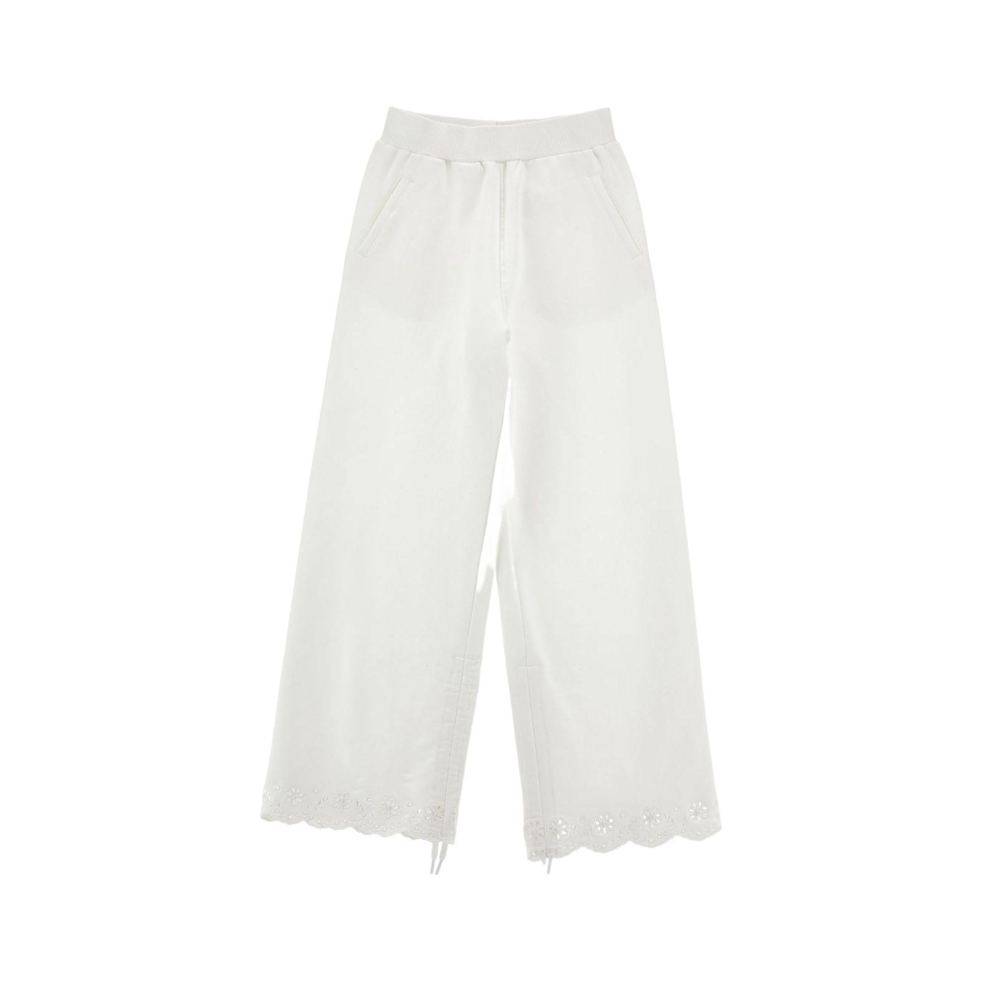 Pantaloni per bambina Monnalisa bianchi con ricamo a fiori 17G400 7014 0001 MONNALISA KIDS