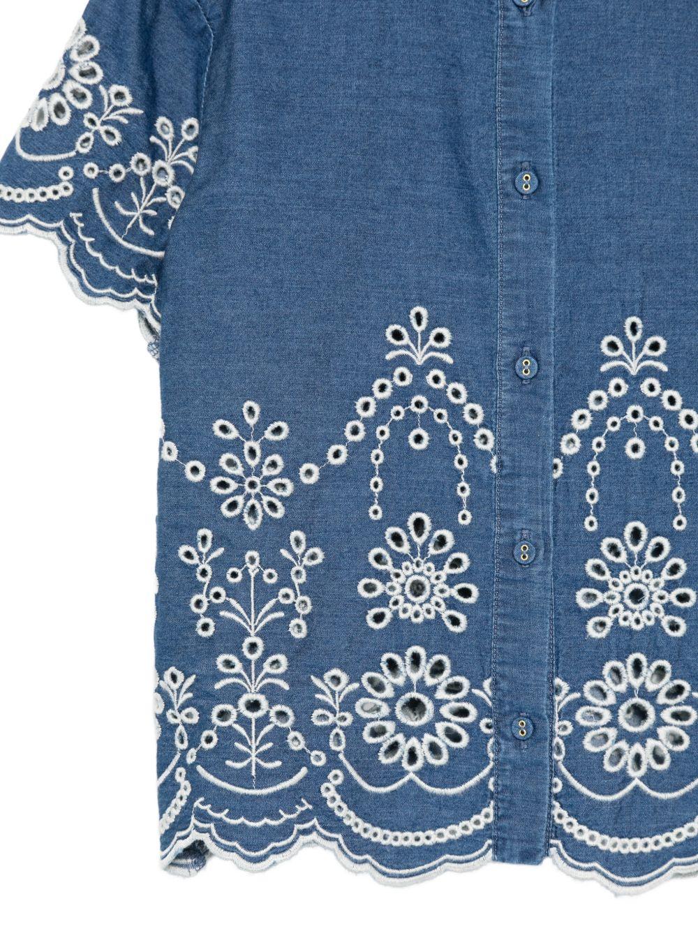 Camicia per bambina MC2 Saint Barth Kids in denim con bordi ricamati CEM0002 00473L MC2 ST. BARTH KIDS