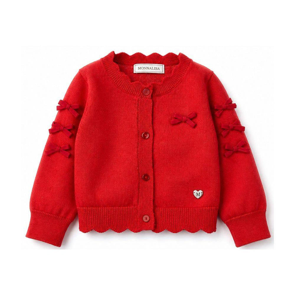 Cardigan per bambina Monnalisa Kids rosso con orlo smerlato 37H800 8060 0043 MONNALISA KIDS