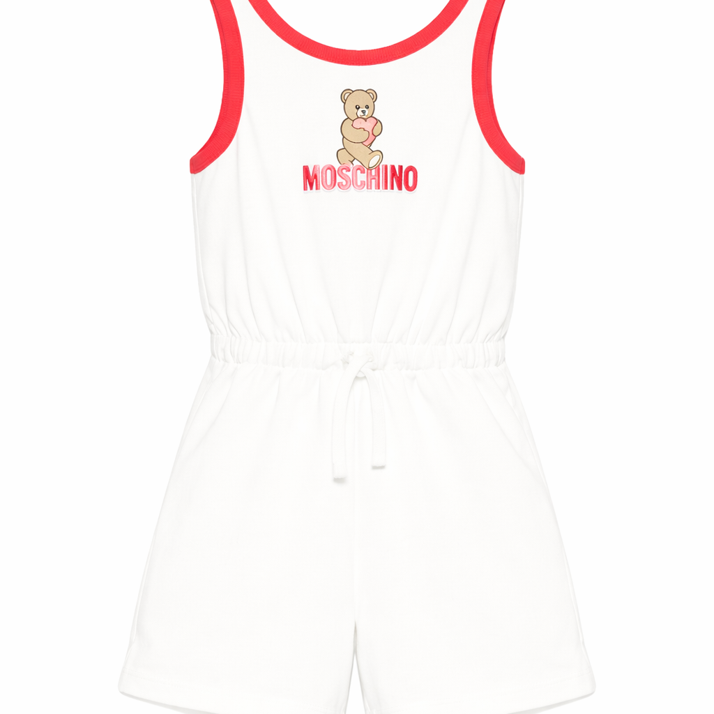 Tuta per bambina Moschino Kids bianca con vita elasticizzata HDT00KLAA51 10063 MOSCHINO KIDS
