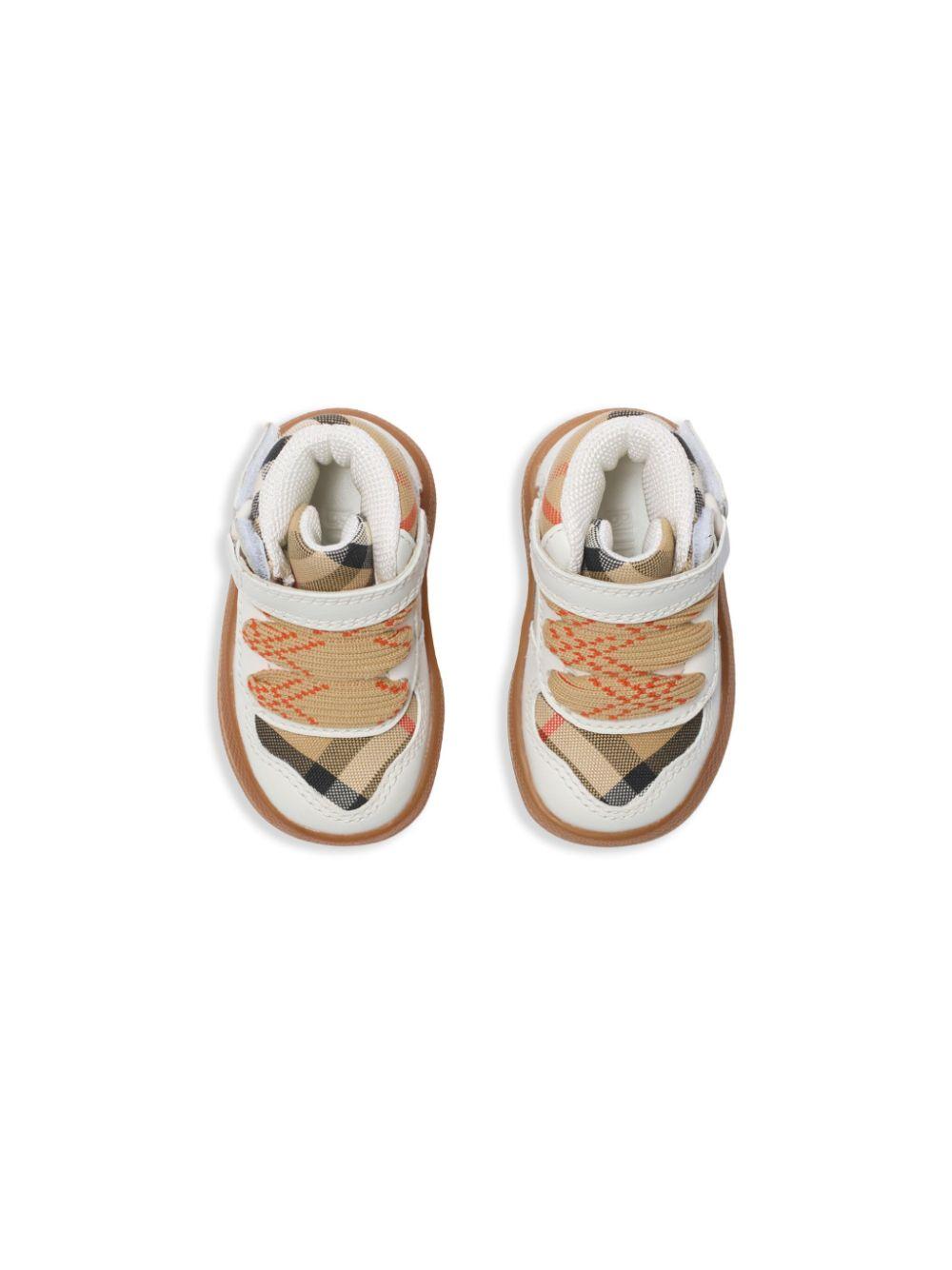 Sneakers per neonato Burberry kids bianco alte a quadri con chiusura frontale a strappo 8099969 B9368 BURBERRY KIDS