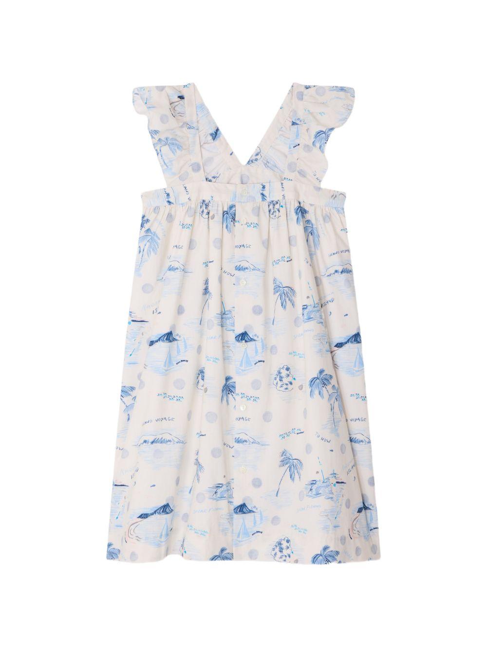 Abito Eleana per bambina Bonpoint bianco con stampa Island all-over S06GDRW00043 615 BONPOINT KIDS
