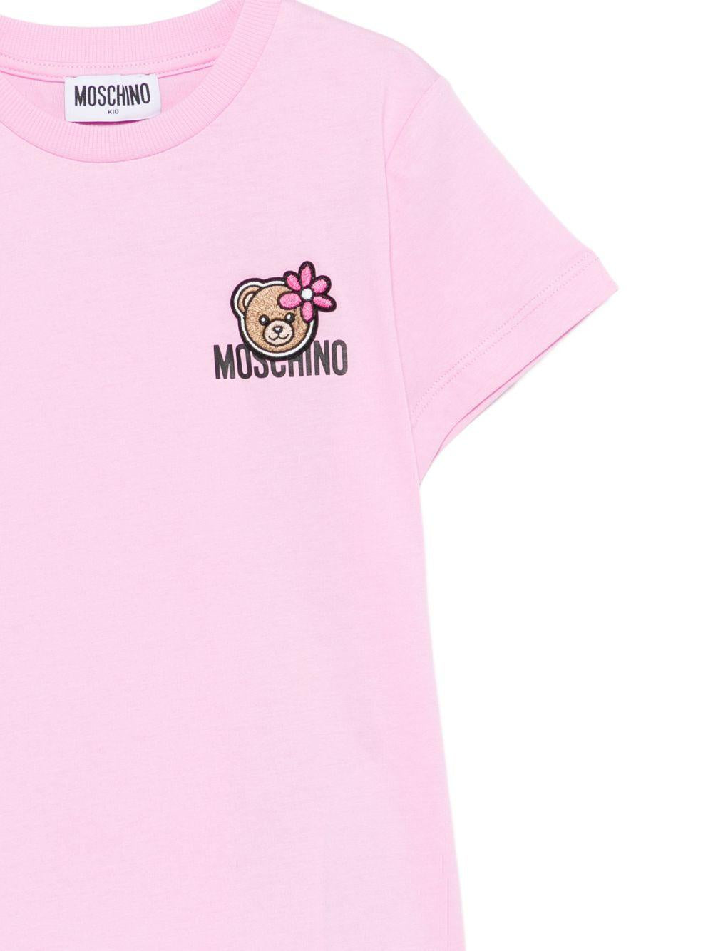 T-shirt per bambina Moschino Kids rosa con ricamo Teddy Bear HAM03PLAA02 51473 MOSCHINO KIDS