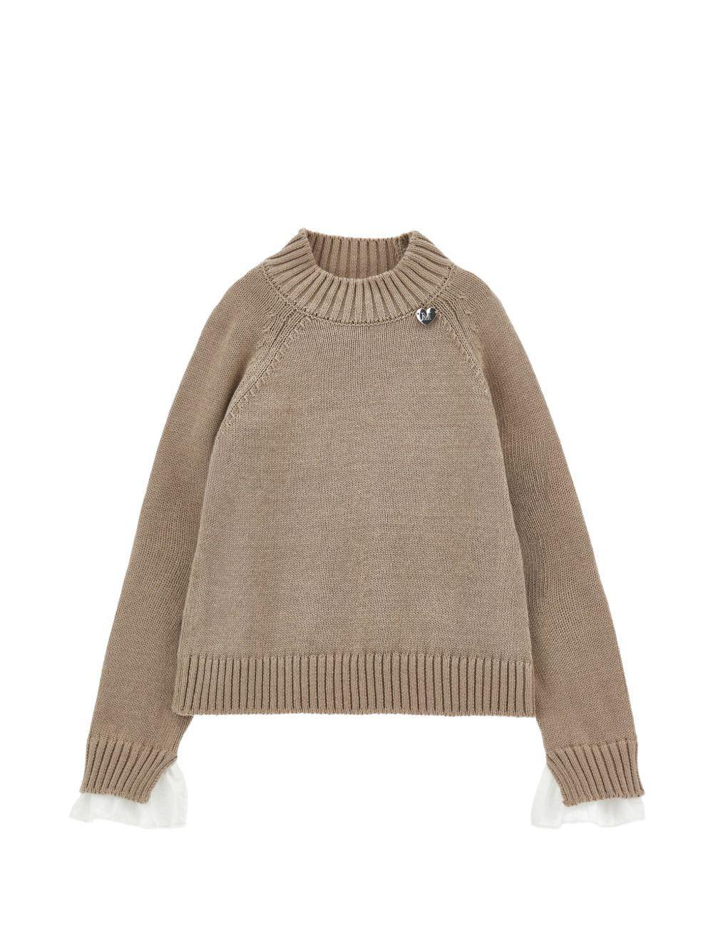 Maglione per bambina Monnalisa Kids marrone con design lavorato a maglia 17H601 8060 0003 MONNALISA KIDS