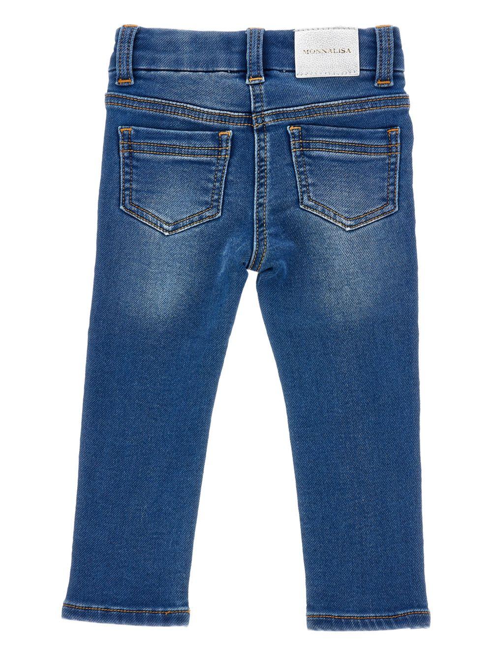 Jeans dritti per neonata Monnalisa in denim con stampa con fiocco 39F400 6042 0055 MONNALISA