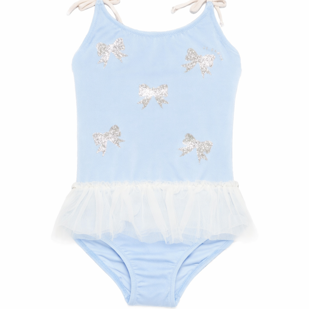 Costume intero per bambina MC2 Saint Barth Kids azzurro con stampa grafica fiocchi DANC0001 03050L MC2 ST. BARTH KIDS