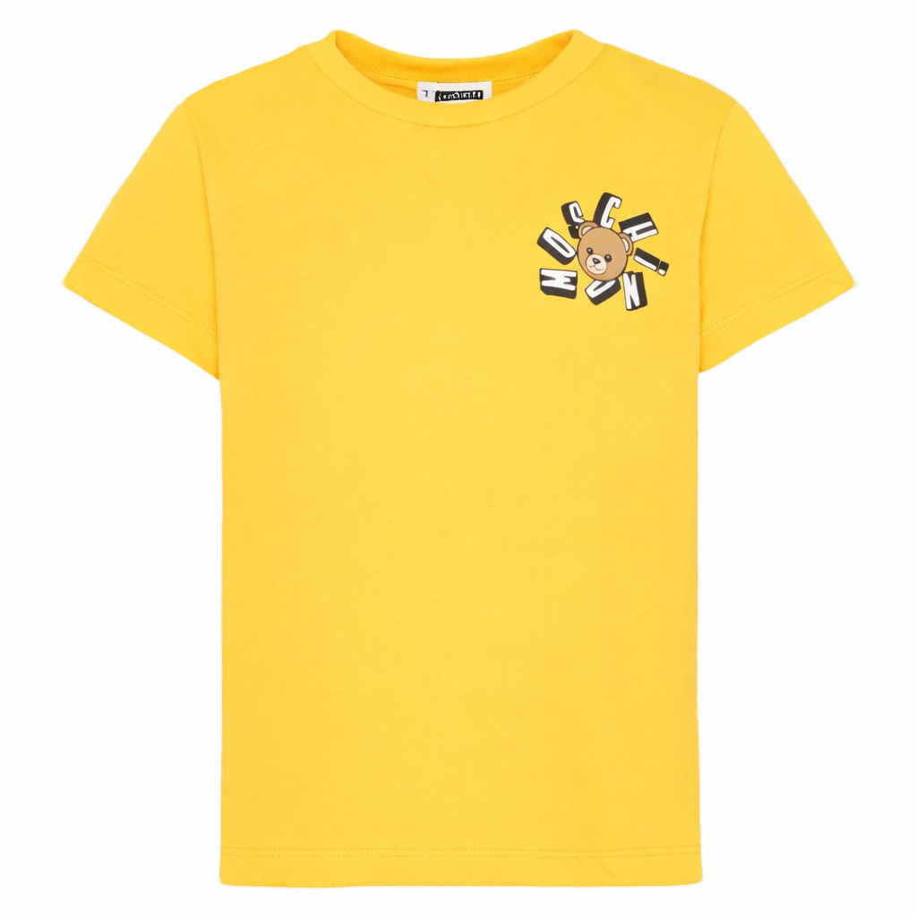 T-shirt per bambini Moschino Kids gialla con dettaglio Teddy Bear HUM05OLAA03 50577 MOSCHINO KIDS