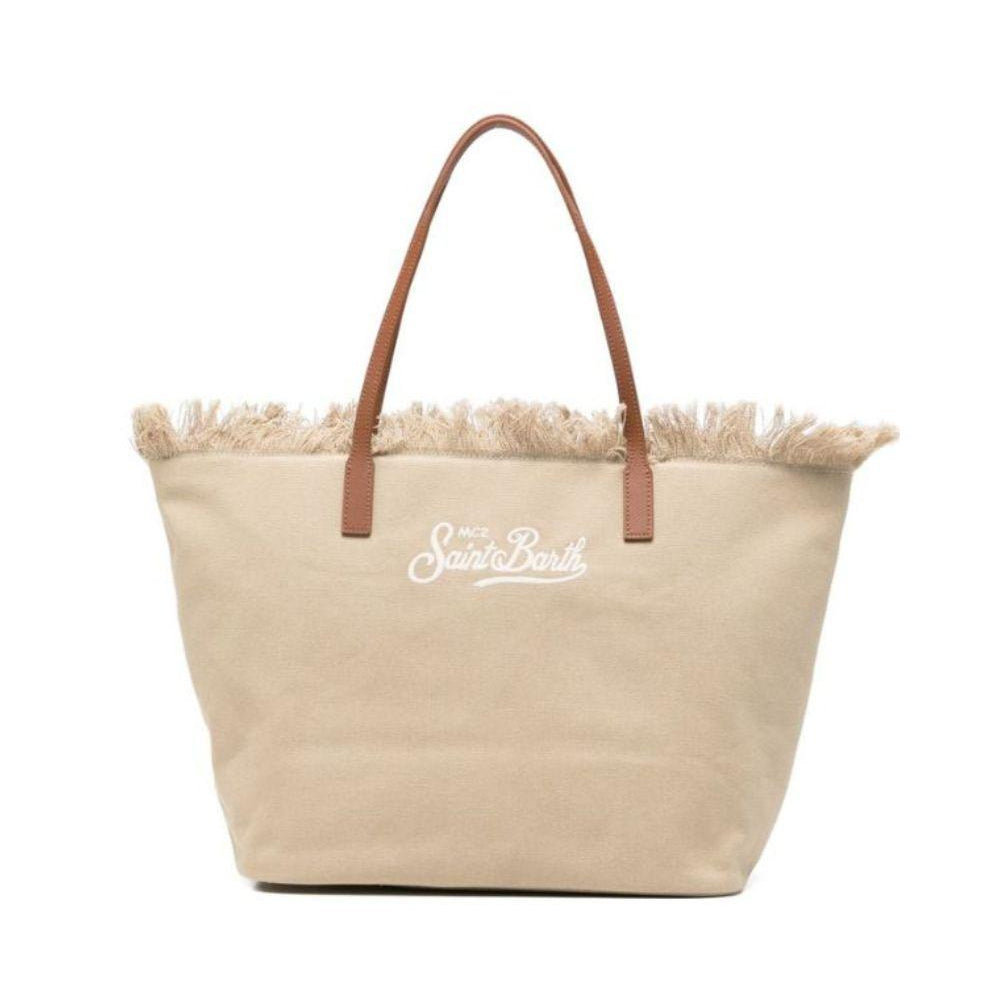 Borsa tote Mc2 Saint Barth City beige con bordo sfrangiato CBMF001 01741L MC2 ST. BARTH KIDS