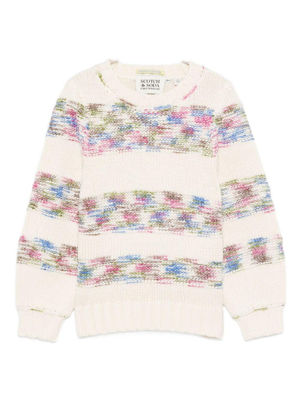 Maglione per bambina Scotch & Soda Kids bianco con dettagli a righe multicolore 180813 260 SCOTCH&SODA
