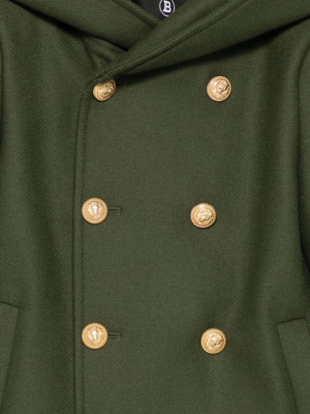 Cappotto doppiopetto per bambina Balmain Kids verde con cappuccio BX2P30 E0169 762OR BALMAIN KIDS