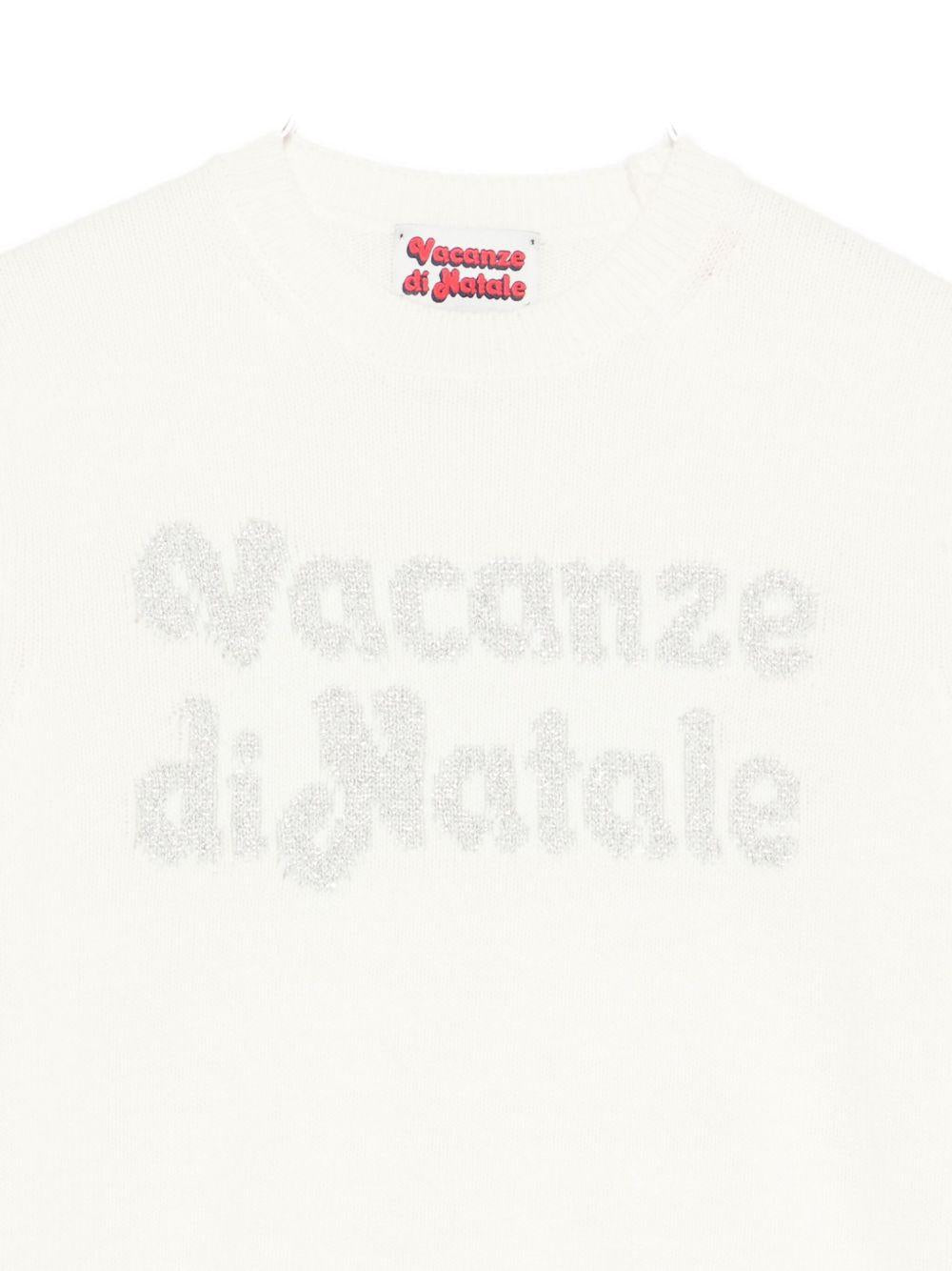Maglione per bambina MC2 Saint Barth Kids bianco con scritta "Vacanze di Natale" PRC0001 00433I MC2 ST. BARTH KIDS