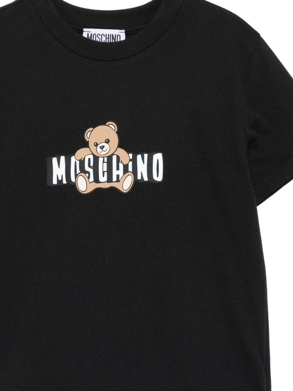 T-shirt da bambino Moschino Kids nera con stampa logo HZM058LAA03 60100 MOSCHINO KIDS