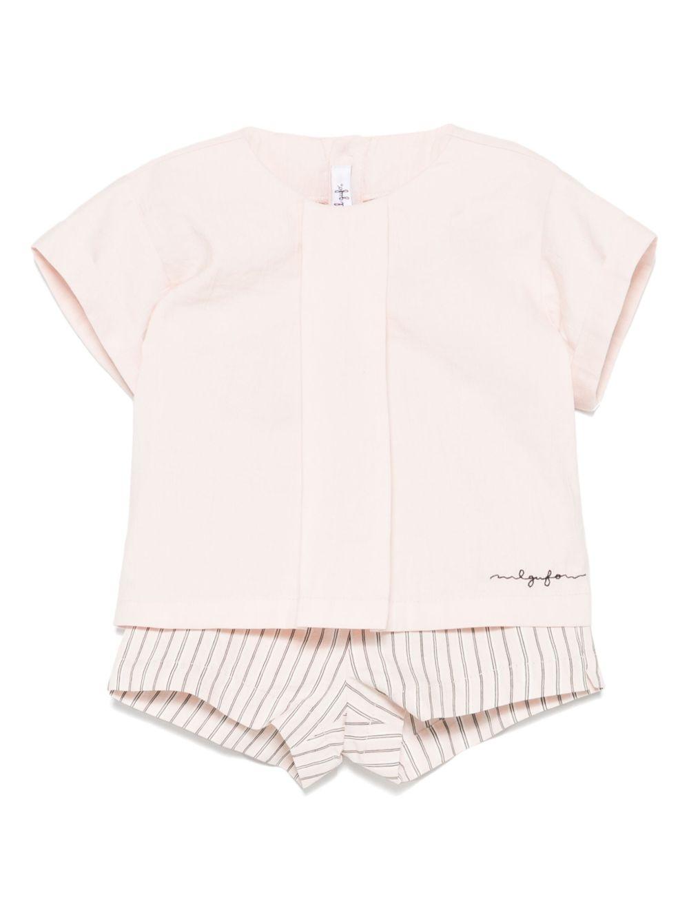 Set top e shorts a righe per neonata Il Gufo rosa con vita elasticizzata P25DP550R0004 304 IL GUFO