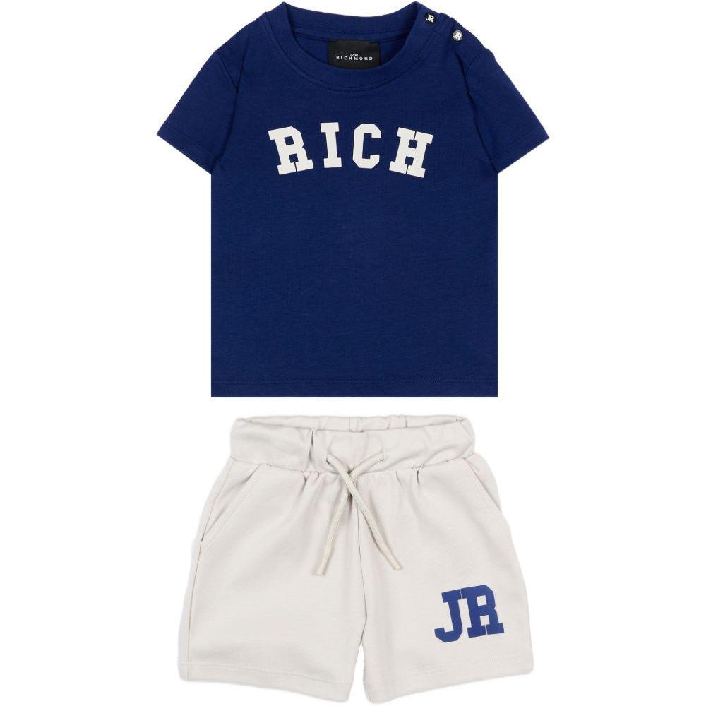 Set t-shirt e shorts per neonato John Richmond Junior blu con stampa logo RIP26022CJ BLUE JOHN RICHMOND JUNIOR