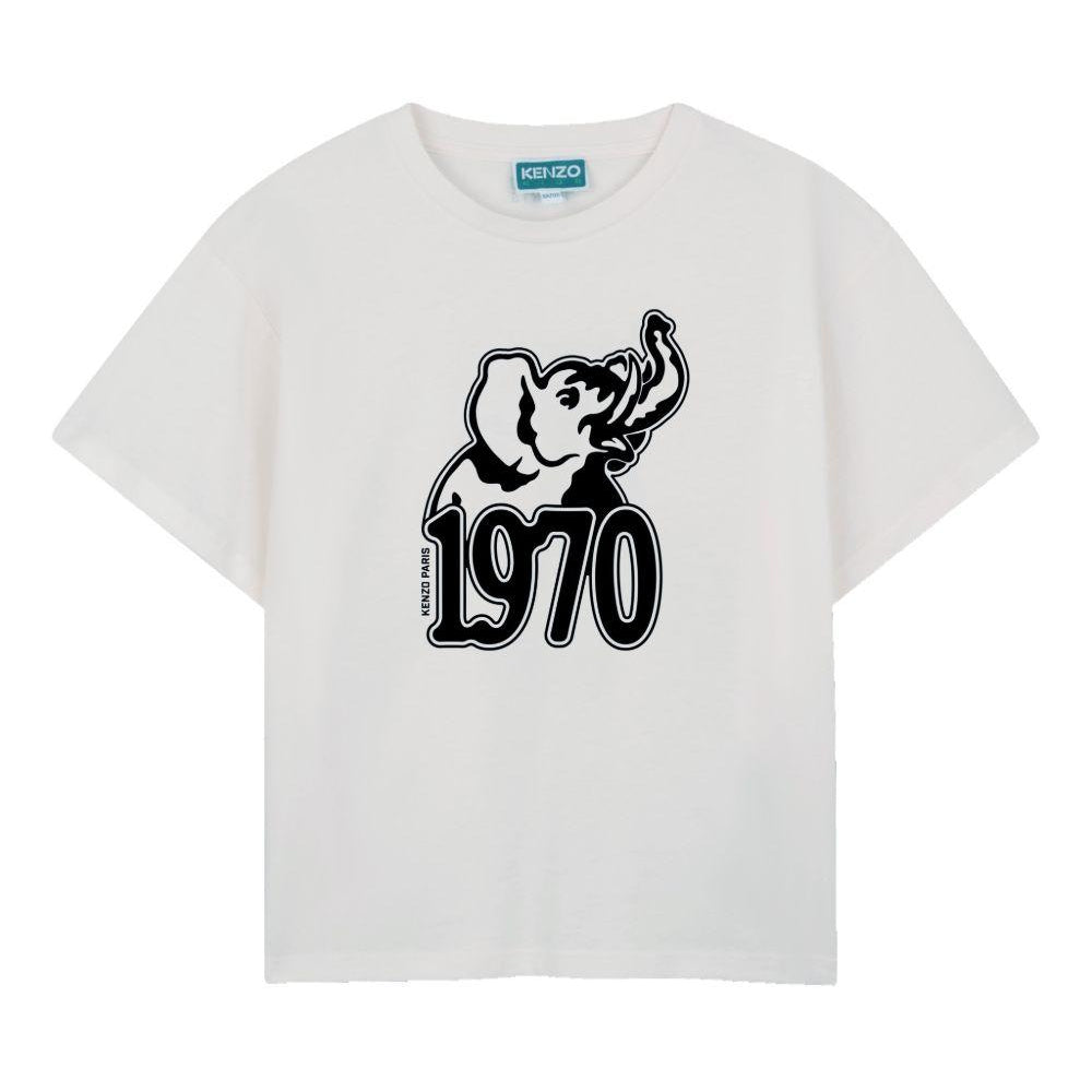 T-shirt per bambino Kenzo Kids bianca con stampa grafica sul davanti K61672 117 KENZO KIDS