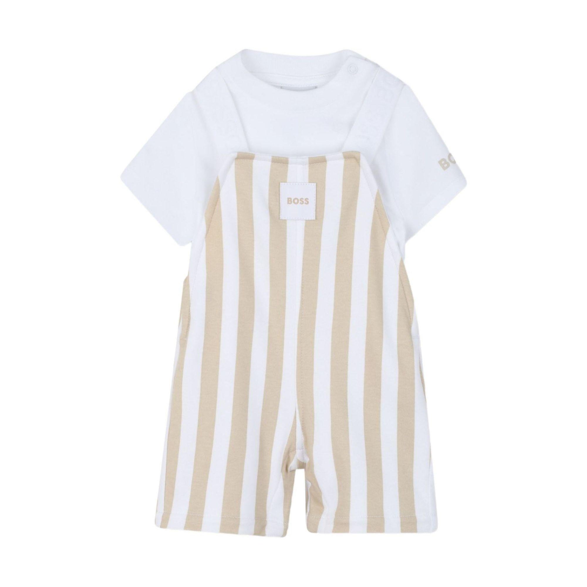 Set t-shirt e salopette per neonato Boss Kids multicolore con design a righe J53038 249 BOSS KIDS