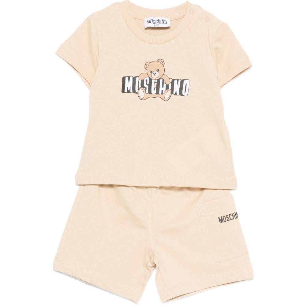 Set t-shirt e shorts per neonati Moschino Kids beige con orsetto sul davanti MUG01ULCA19 20829 MOSCHINO KIDS