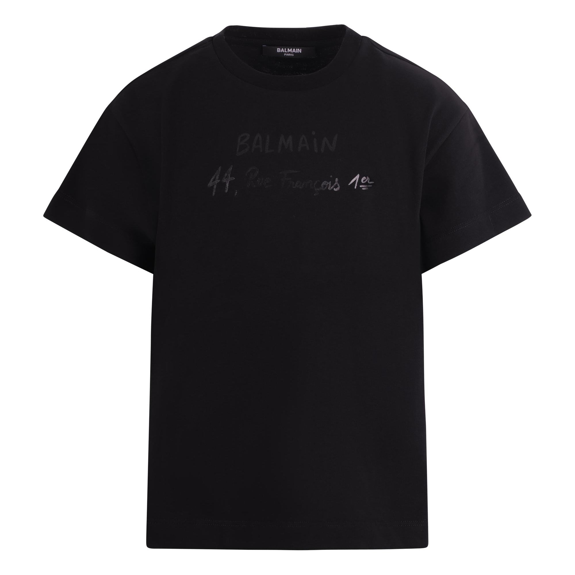 T-shirt per bambino Balmain Kids nera con logo sul fronte BY8B11 Z3672 930NE BALMAIN KIDS