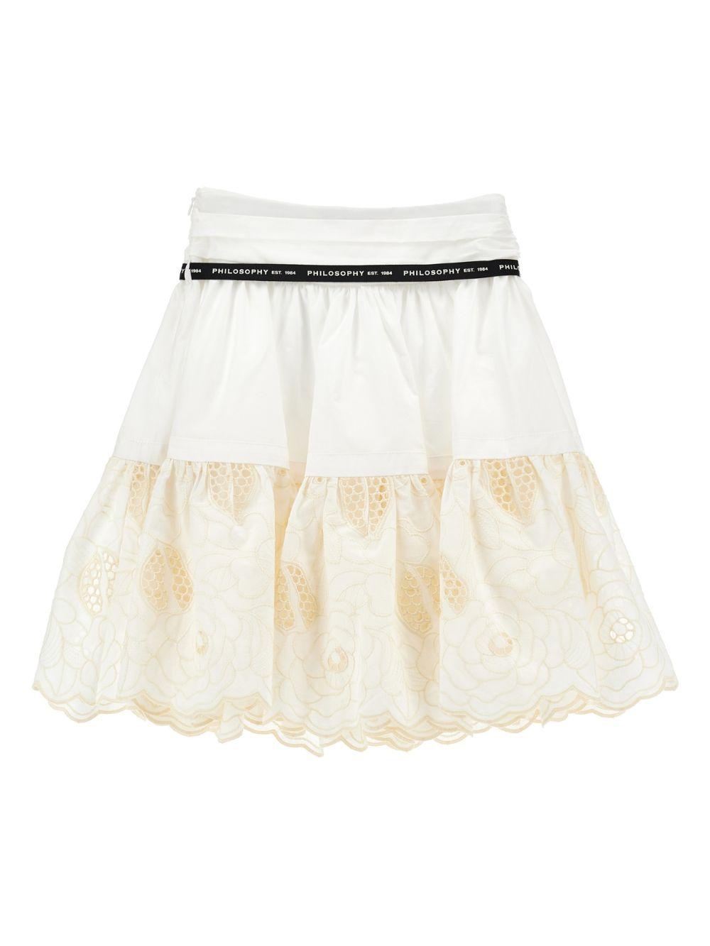 Gonna per bambina Philosophy di Lorenzo Serafini Kids bianca con ricamo floreale I1G702 7947 0102 PHILOSOPHY KIDS