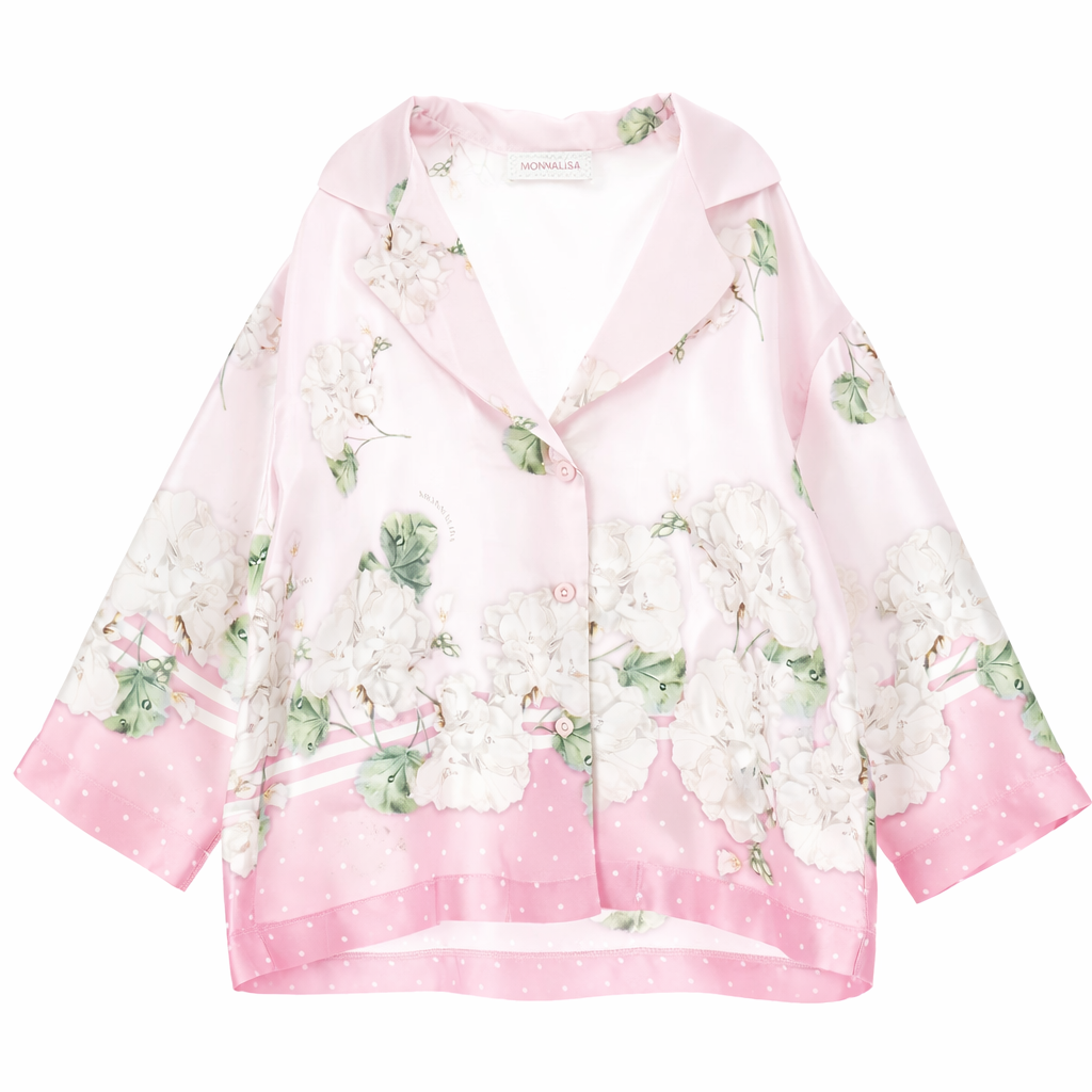 Camicia per bambina Monnalisa rosa con stampa a fiori 71G302 7668 0091 MONNALISA